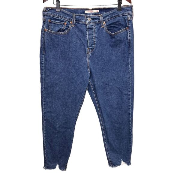 Levi's Wedgie Skinny Jeans Raw Frayed Hem Button Fly Size 16 Medium Wash Denim - Picture 3 of 13